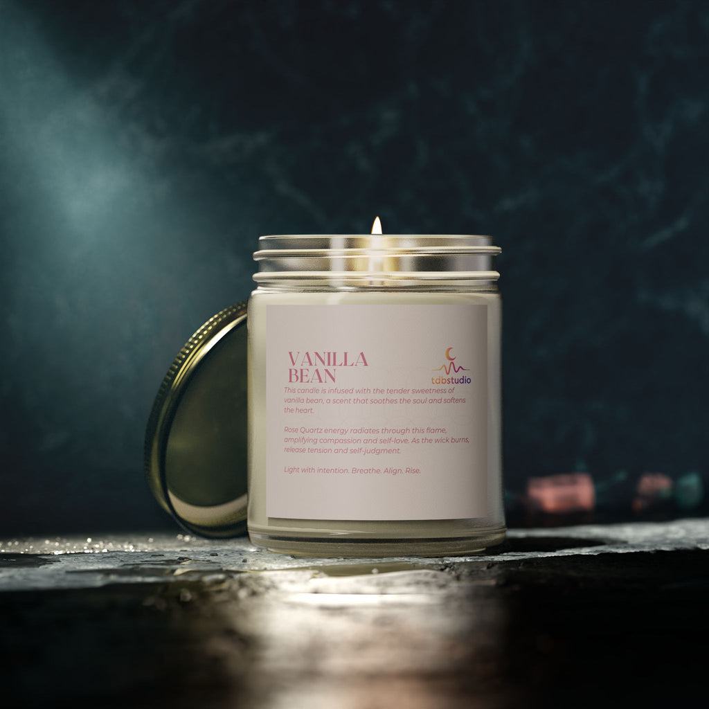 Vanilla Bean Coconut Apricot Wax Candle 9oz, Rose Quartz Energy Candle, Compassion Frequency, Heart Healing Gift
