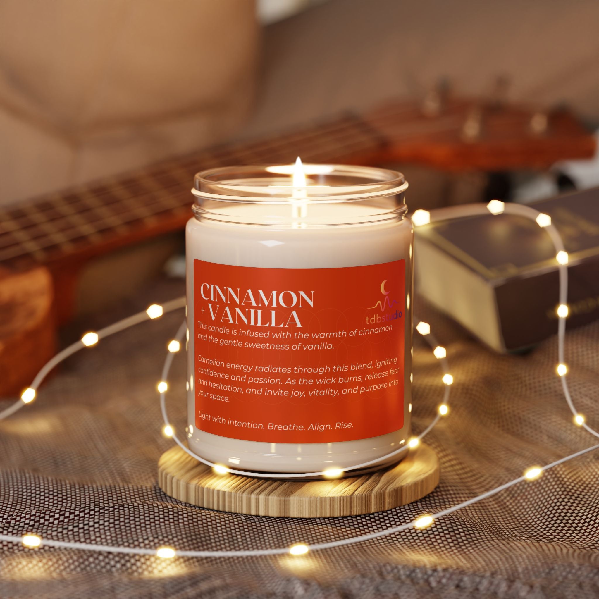 Cinnamon Vanilla Soy Candle 9oz, Carnelian Energy Candle, Renewal Frequency, Confidence & Creativity Gift