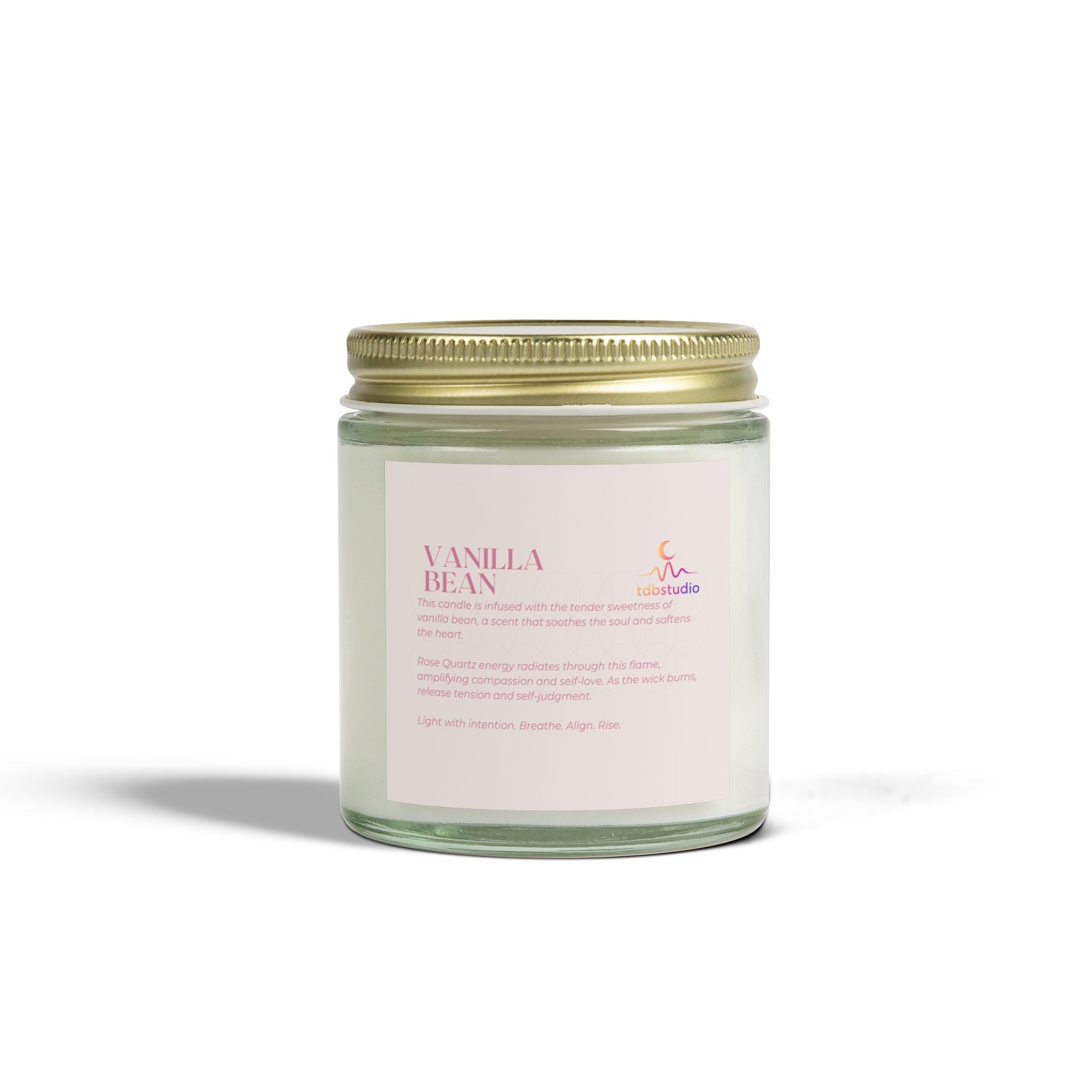 Vanilla Bean Coconut Apricot Wax Candle 9oz, Rose Quartz Energy Candle, Compassion Frequency, Heart Healing Gift